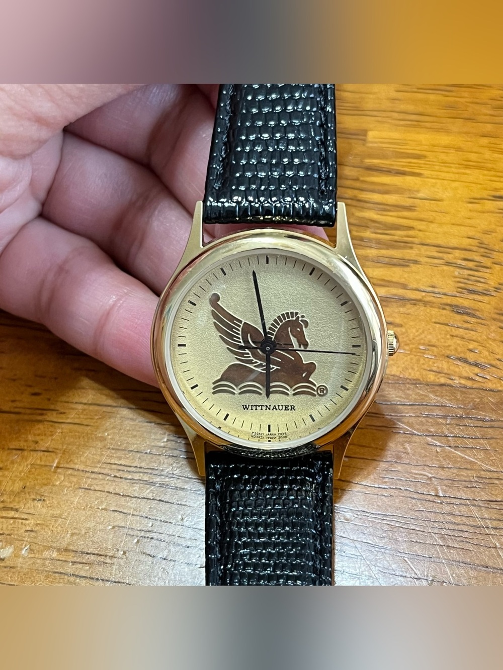 Vintage Wittnauer Pegasus watch gold-tone case leather band unisex